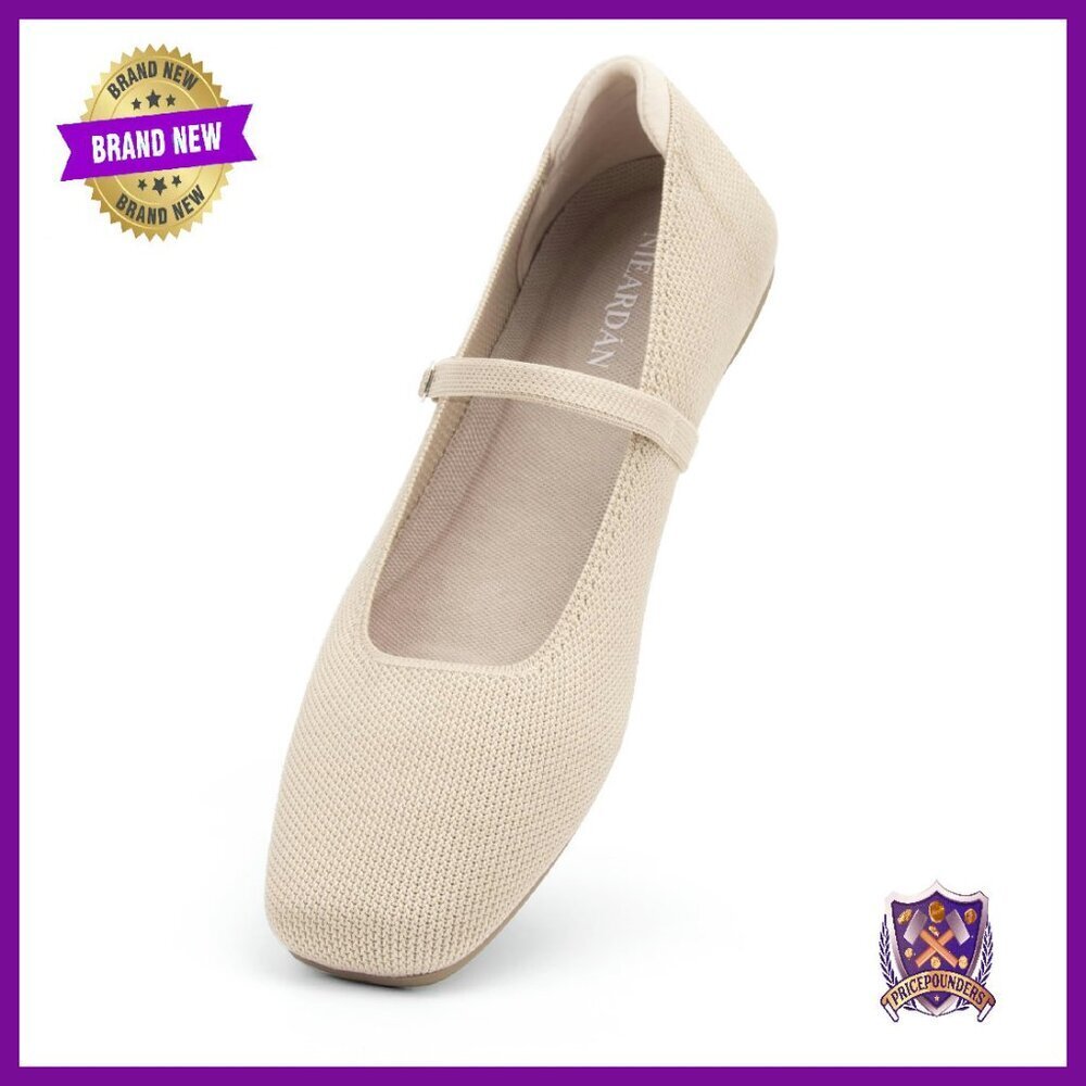 Square Toe Ballet Flats, Adjustable Straps, Knit Upper, Comfy Heel Cushion